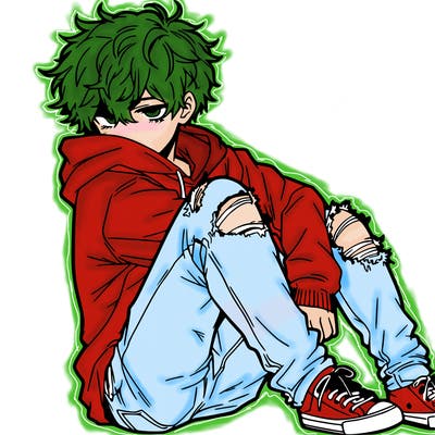 a male hoddie ripped jeans messy hair anime