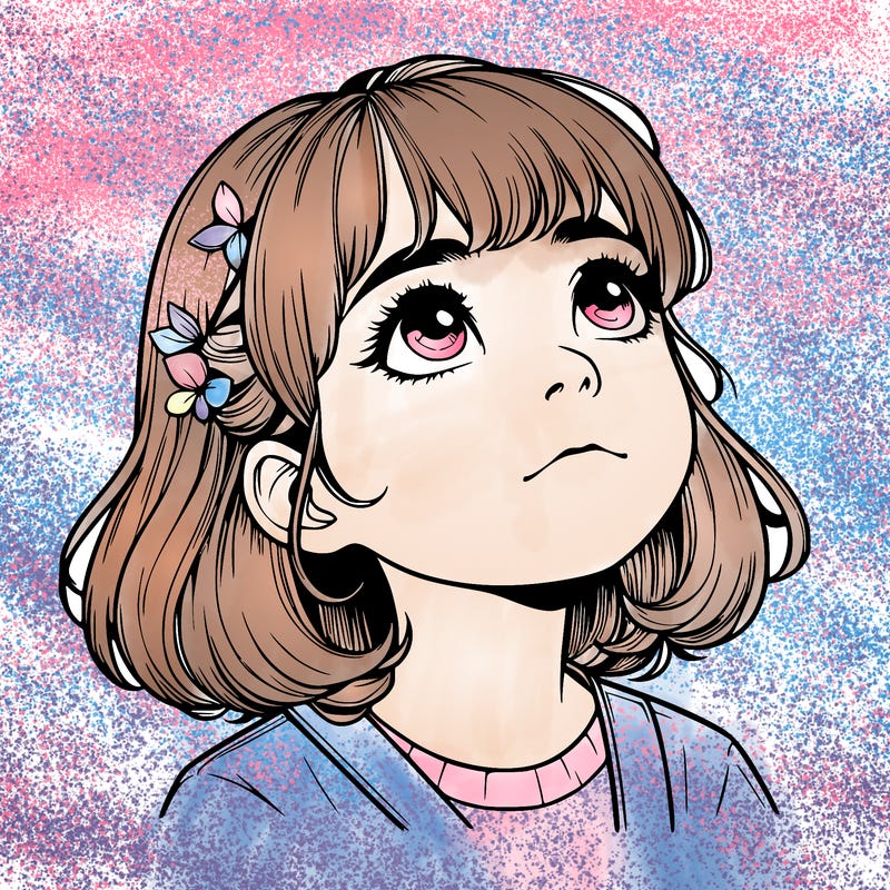 realistic girl looking up