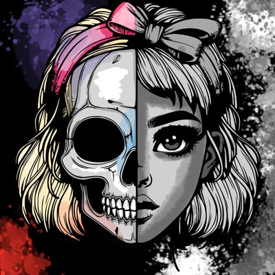 realistic girl with half skull mask