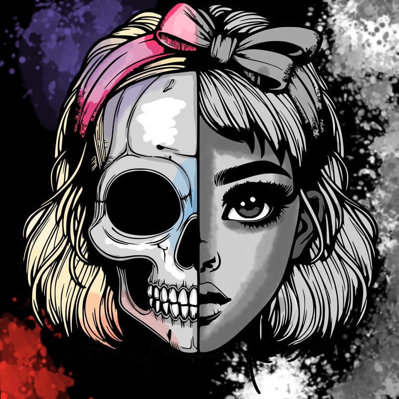 realistic girl with half skull mask