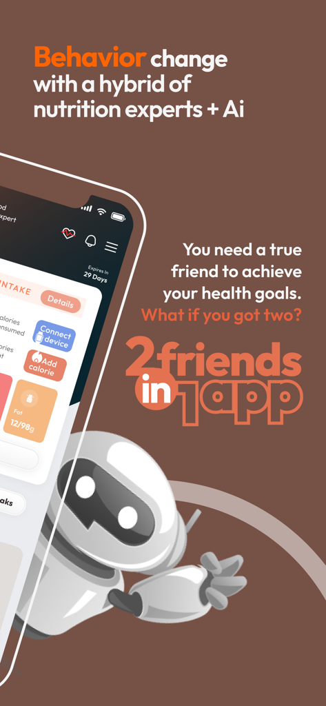 Tweak & eat with eatGPT - AI와 전문가 안내가 혼합된 영양 섭취 대시보드를 보여주는 Tweak and Eat 앱 화면.