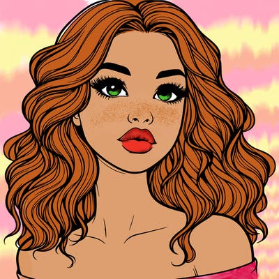 realistic girl with wavy hair and lips