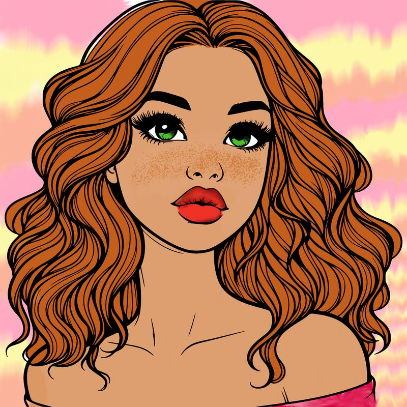 realistic girl with wavy hair and lips
