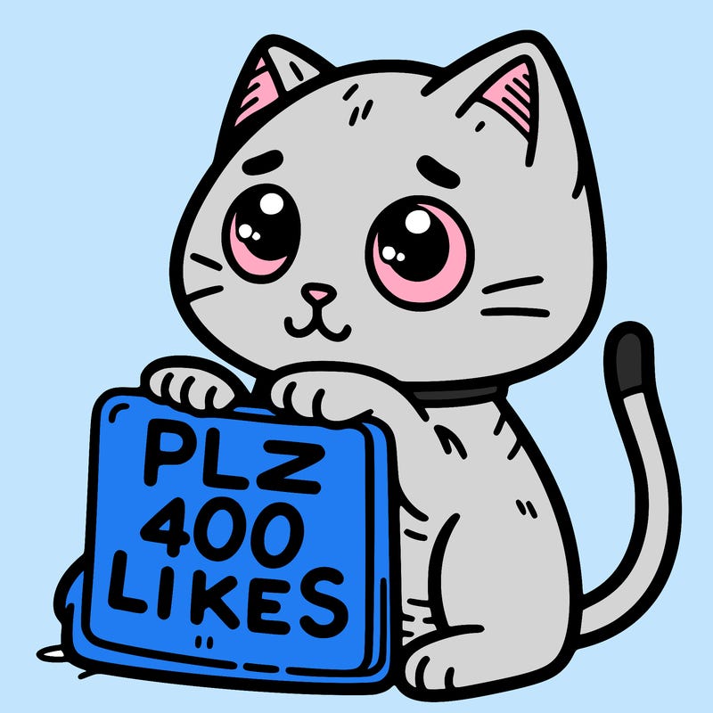 a cat with a sign that says plz 400 likes