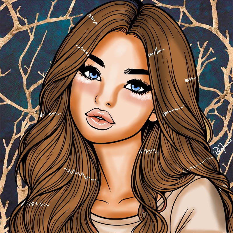 realistic girl with hair on her hair and lips