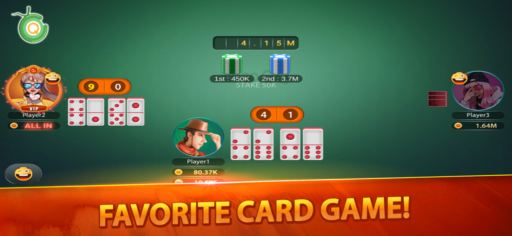 A multiplayer round of Domino QQ in the Coco social casino app showing cards and player avatars.