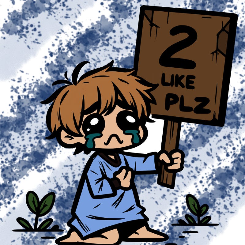 small poor toddler crying with sign that says 2 like plz