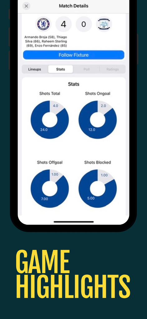 Football News 365 - Soccer - Uno screenshot dell'app Football News 365 che visualizza statistiche dettagliate delle partite di calcio e highlights di gioco.