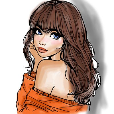 realistic girl with bangs looking over her shoulder