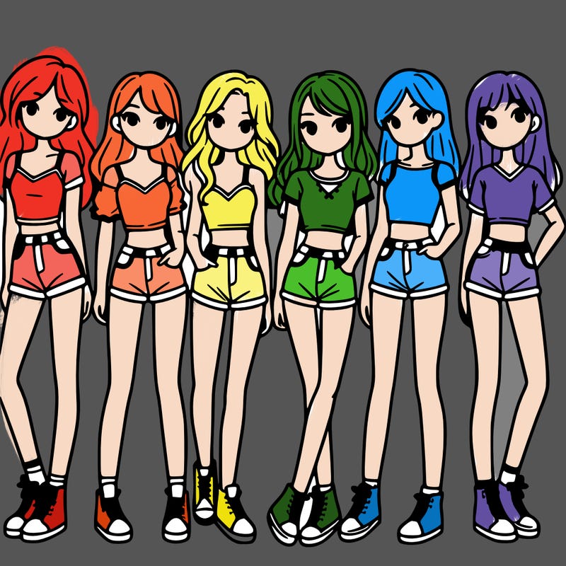 a group of girls wearing crop tops and shorts