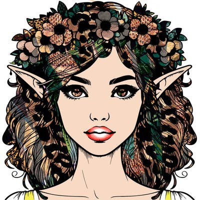 realistic female elf with flower crown
