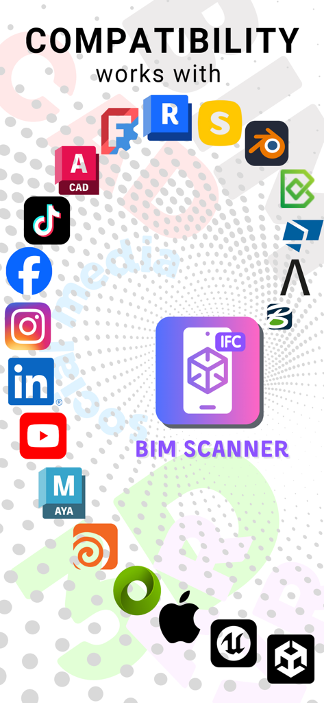 BIM Scanner integration with AEC software and social media icons