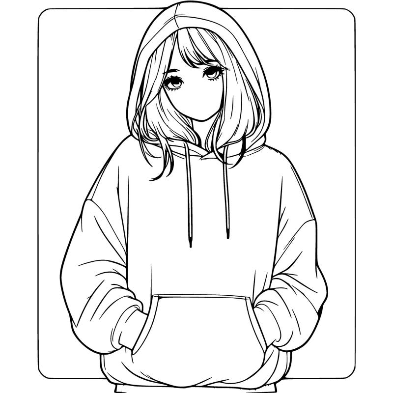 realistic girl wearing a oversized hoodie