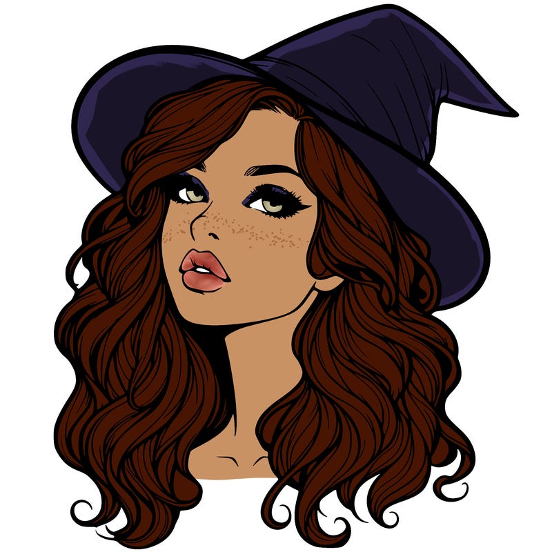 realistic witch girl with wavy hair and lips