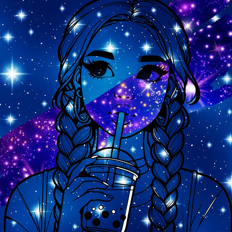 realistic girl with braided hair drinking boba
