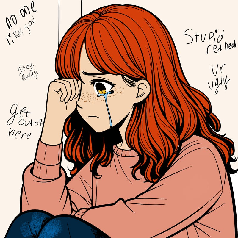 realistic girl crying in a corner