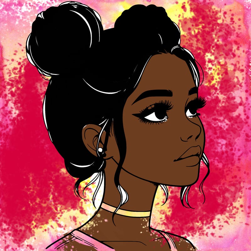 realistic girl with buns on the top of her head