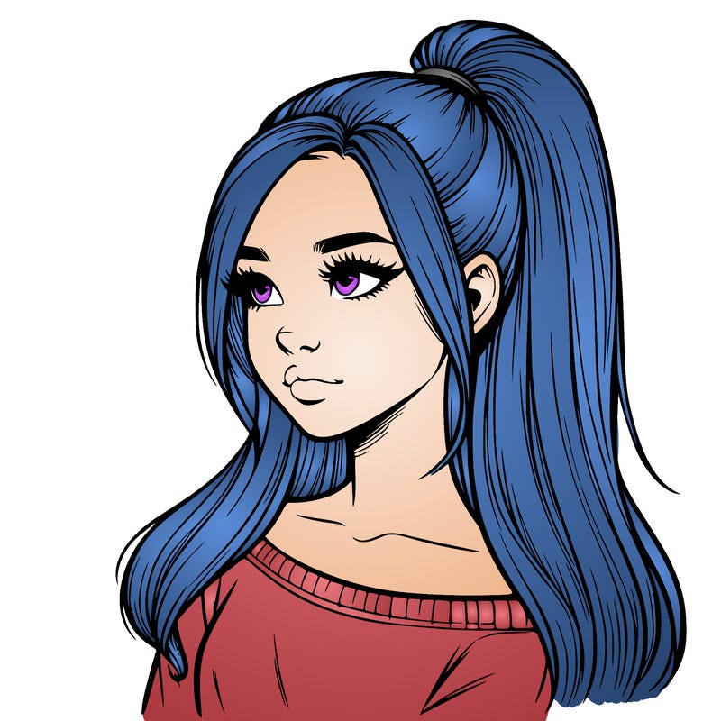 realistic girl with a high ponytail