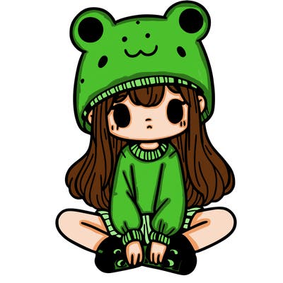 a girl wearing a frog hat and some frog socks