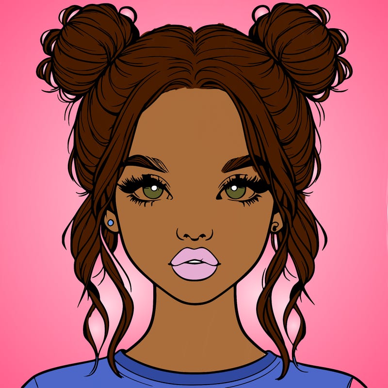 realistic girl with two buns in hair and lips