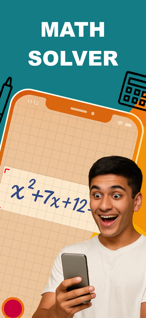 Photo Math AI Problem Solver - A student looking excited while using the MathBox photo math solver app to scan an algebra equation on his smartphone.
