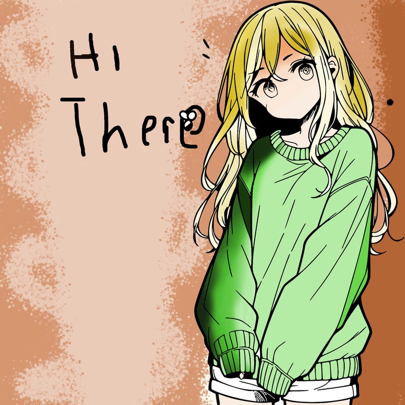 manga teen girl  in a sweater and baggy pants