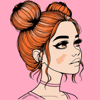 realistic girl with buns on the top of her head