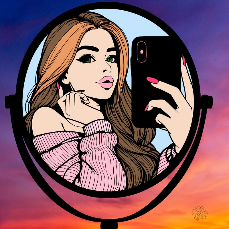 realistic girl taking mirror selfie beautiful