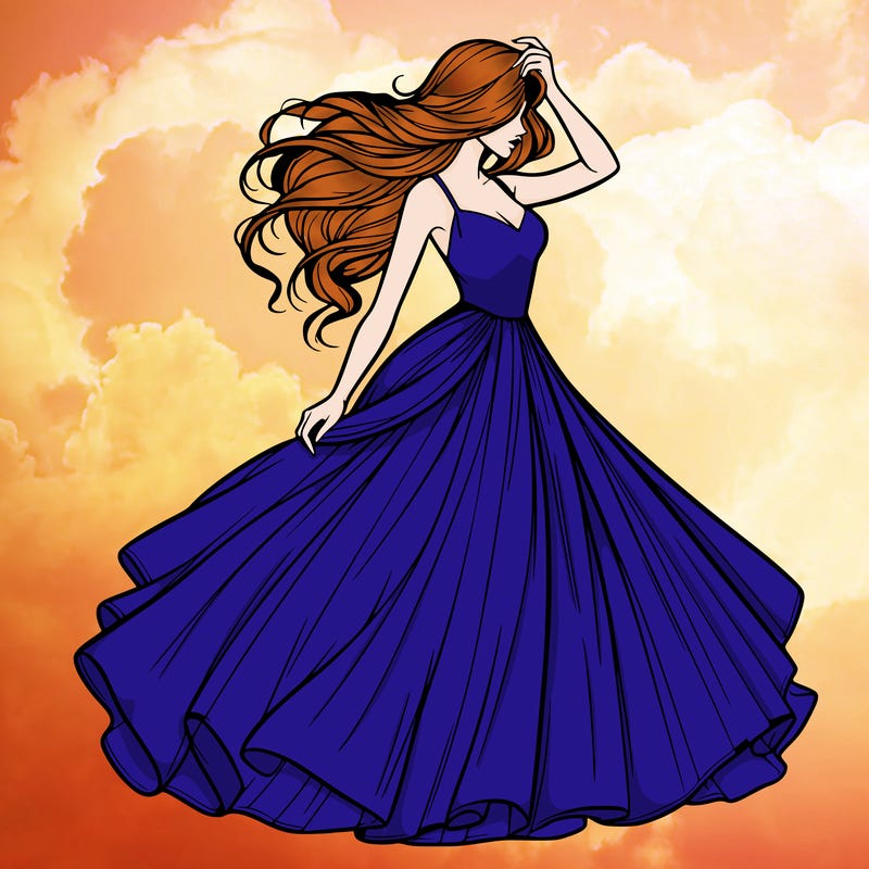 realistic woman with dress flowing in the wind