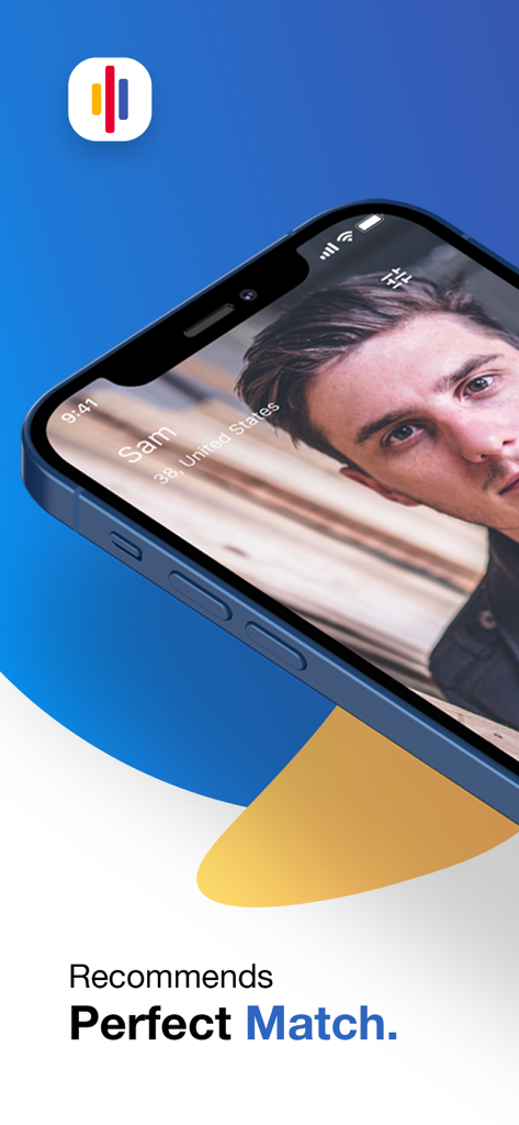 Persian Club - Smartphone displaying a user profile in the Persian Club app with the text Recommends Perfect Match