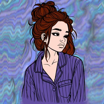 realistic woman with pajamas on and a messy bun