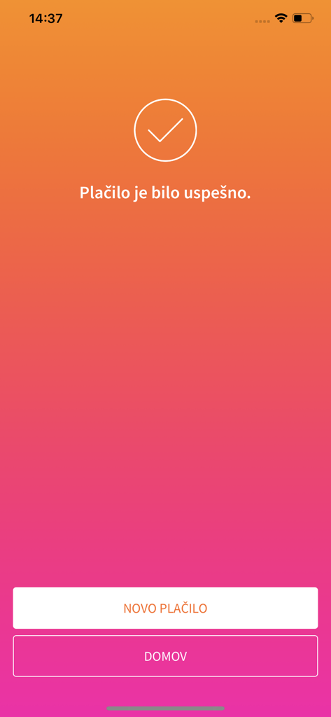 mTerminal app success screen showing a confirmed mobile payment transaction with a checkmark.