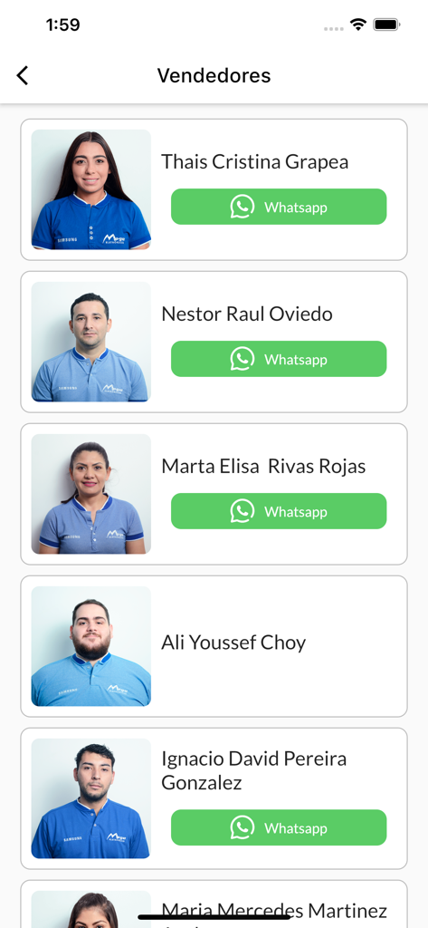 Mega Eletrônicos - List of salespeople at Mega Eletrônicos with WhatsApp contact buttons