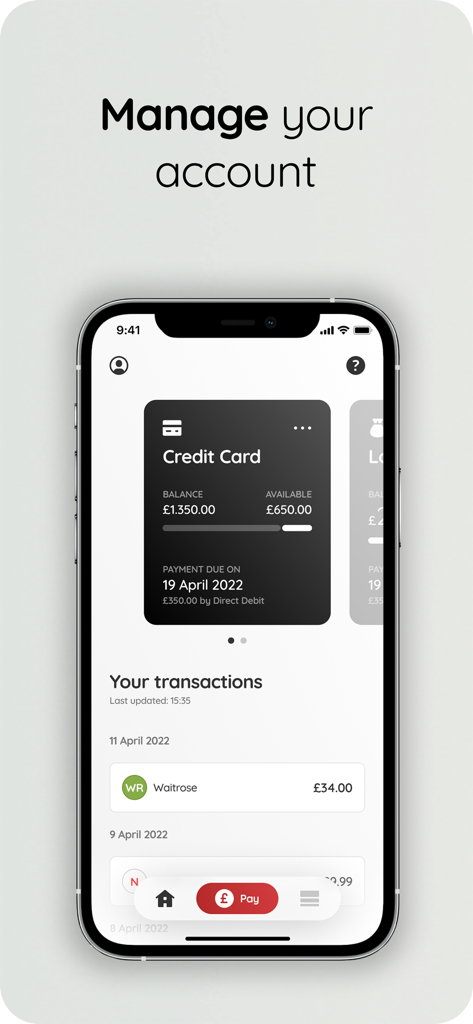 118 118 Money app interface showing credit card balance and recent transactions.