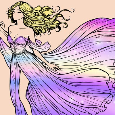 realistic woman in dress flowing the the wind