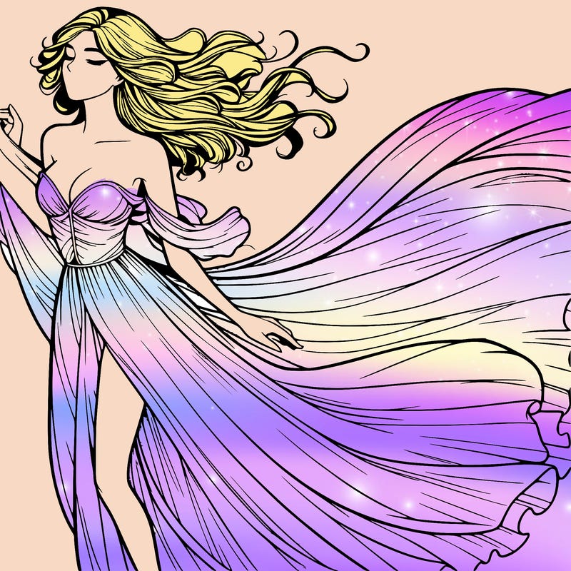 realistic woman in dress flowing the the wind