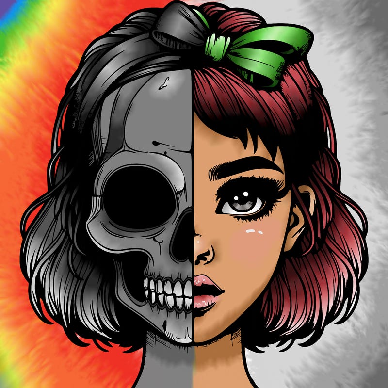 realistic girl with half skull mask