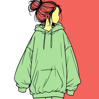 realistic girl with a oversized sweatshirt on and a bun