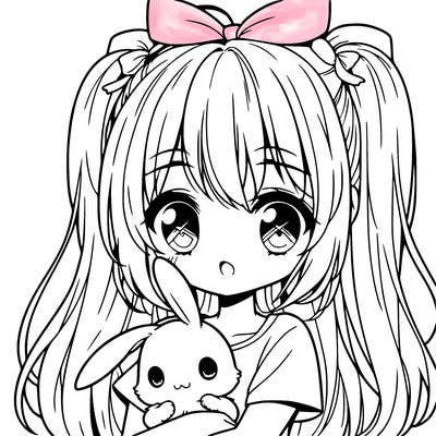 cute manga girl holding a bunny