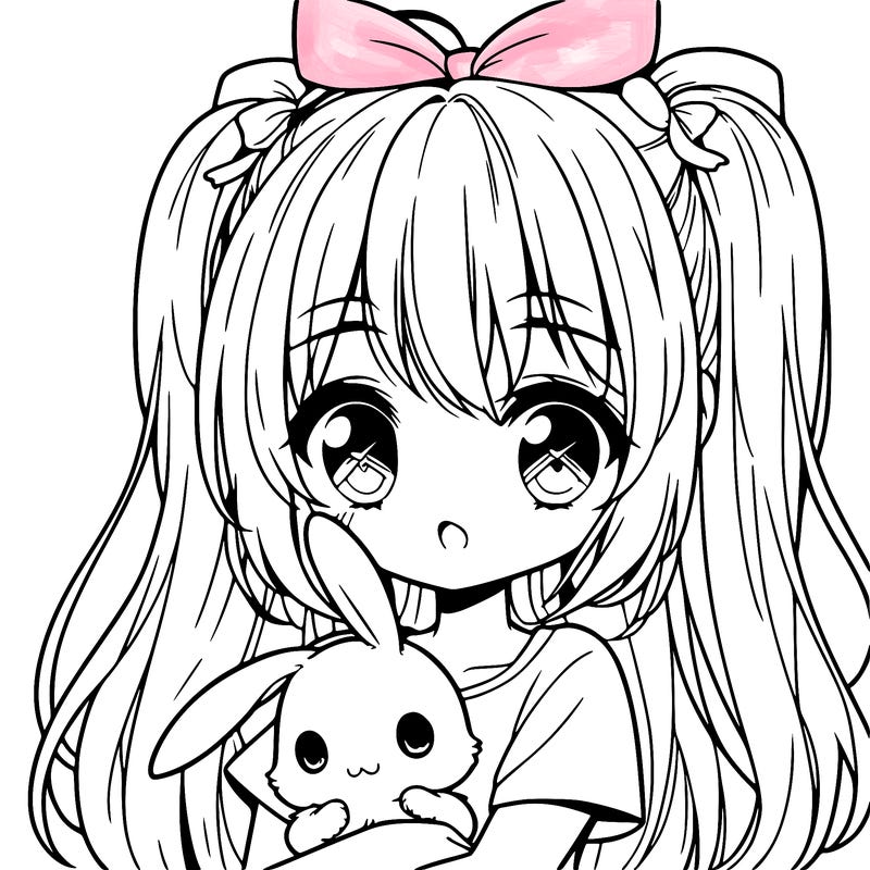 cute manga girl holding a bunny