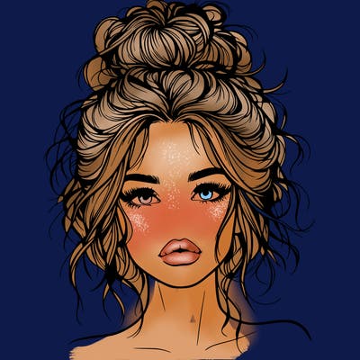 realistic girl with messy bun and lips