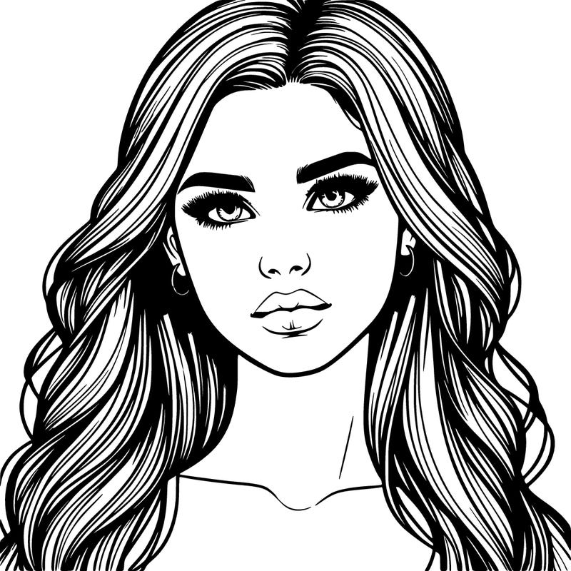 realistic girl, with long hair and lips