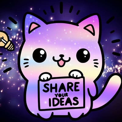 a cute cat saying share your ideas