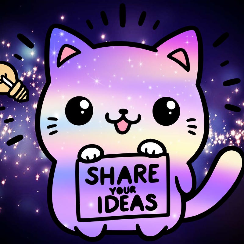 a cute cat saying share your ideas