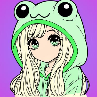 a pretty girl wearing a frog hoodie portrait with long hair