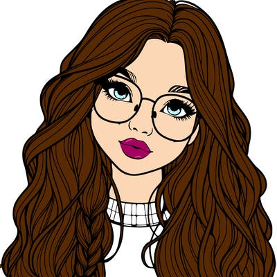 girl with long hair and freckles and glasses realistic