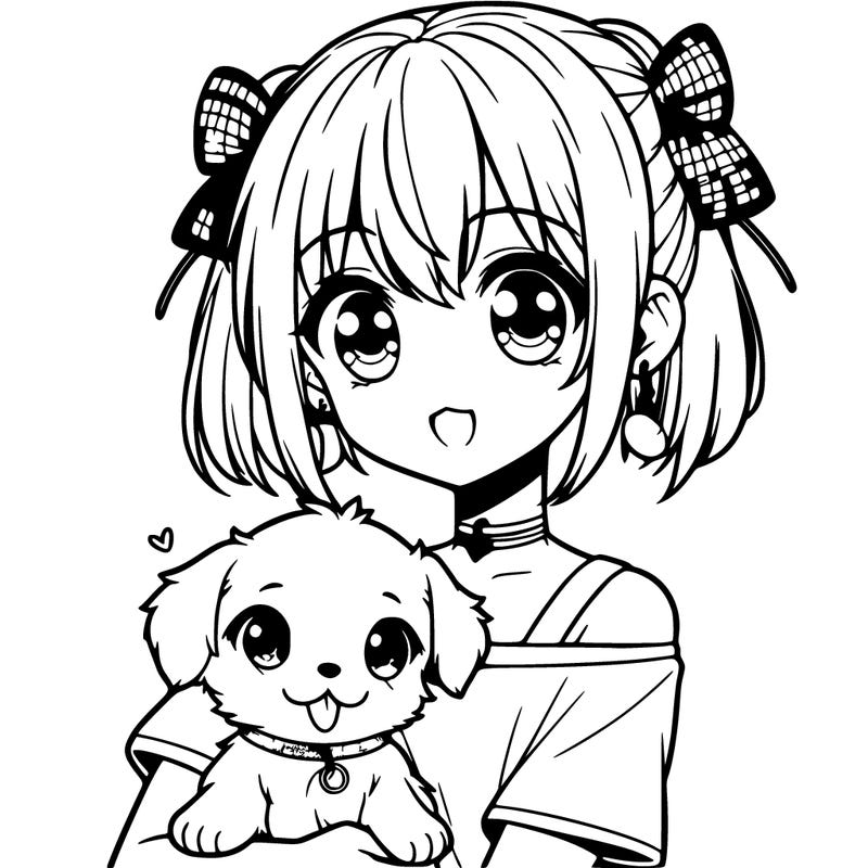 anime girl with a puppy