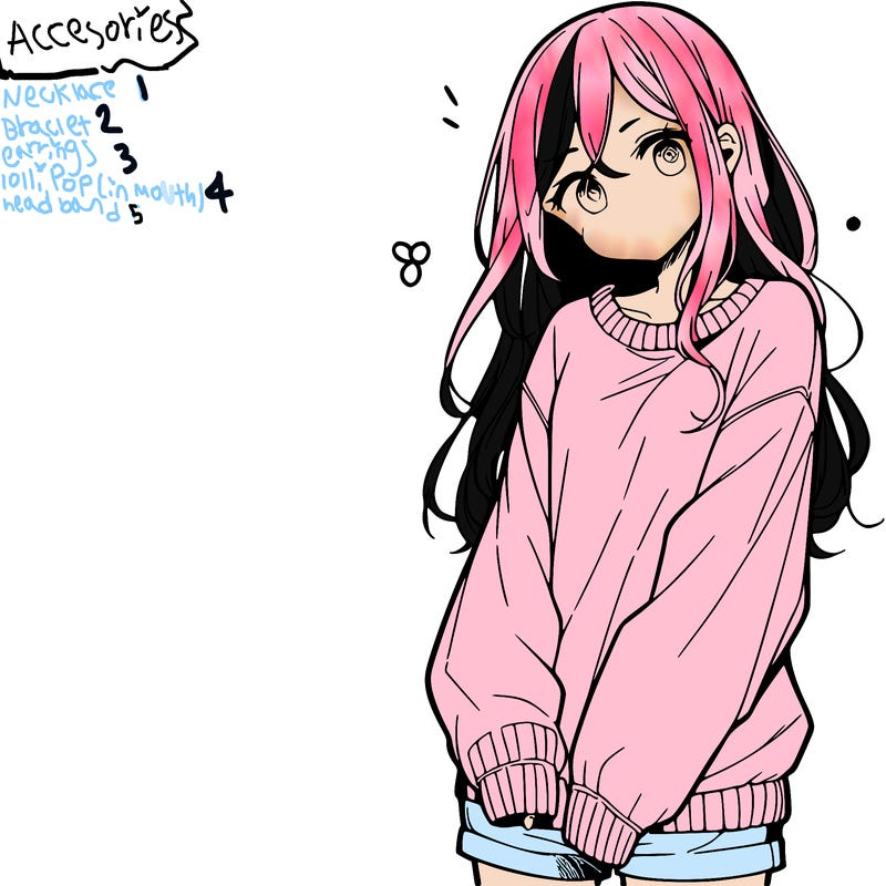manga teen girl  in a sweater and baggy pants