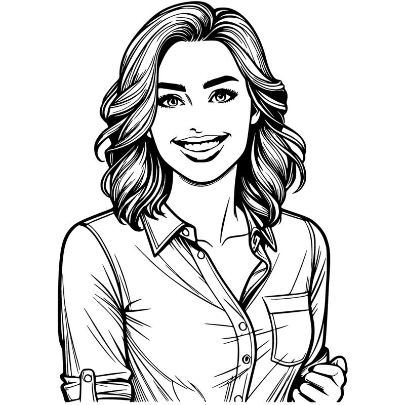realistic woman with a beautiful smile wearing a button down shirt