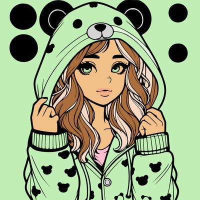 realistic girl in a animal pjs hoodie